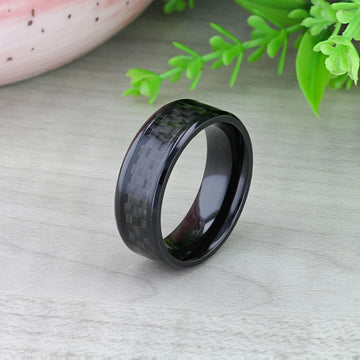 ONYX Black Carbon Fiber Inlaid Black Ceramic Wedding Band - 4mm - 12mm - Larson Jewelers