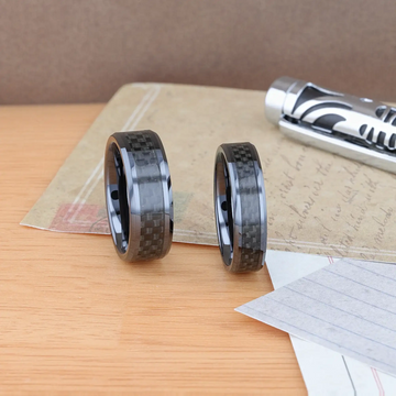 ONYX Black Carbon Fiber Inlaid Black Ceramic Wedding Band - 4mm - 12mm - Larson Jewelers