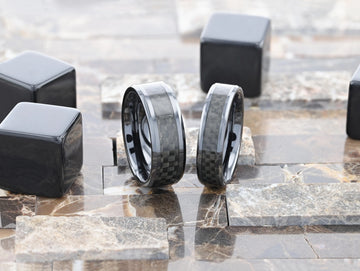ONYX Black Carbon Fiber Inlaid Black Ceramic Wedding Band - 4mm - 12mm - Larson Jewelers