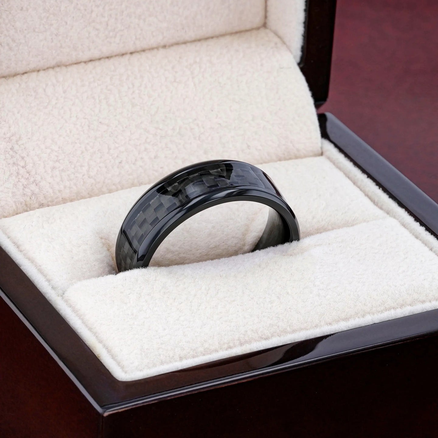 ONYX Black Carbon Fiber Inlaid Black Ceramic Wedding Band - 4mm - 12mm - Larson Jewelers