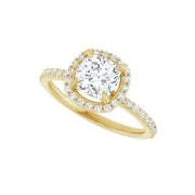 DAYSTAR 18K Yellow Gold Halo Cushion Lab Grown Diamond Engagement Ring