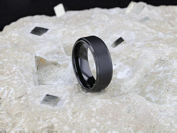 ORION Flat Black Tungsten Ring with Brushed Raised Center & Polished Step Edges - 6mm - 8mm - Larson Jewelers