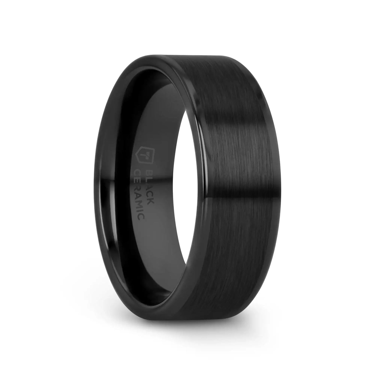OCTAVIUS Flat Black Ceramic Ring with Brushed Center and Polished Edges — 4mm to 12mm - Larson Jewelers