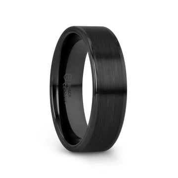 OCTAVIUS Flat Black Ceramic Ring with Brushed Center and Polished Edges — 4mm to 12mm - Larson Jewelers