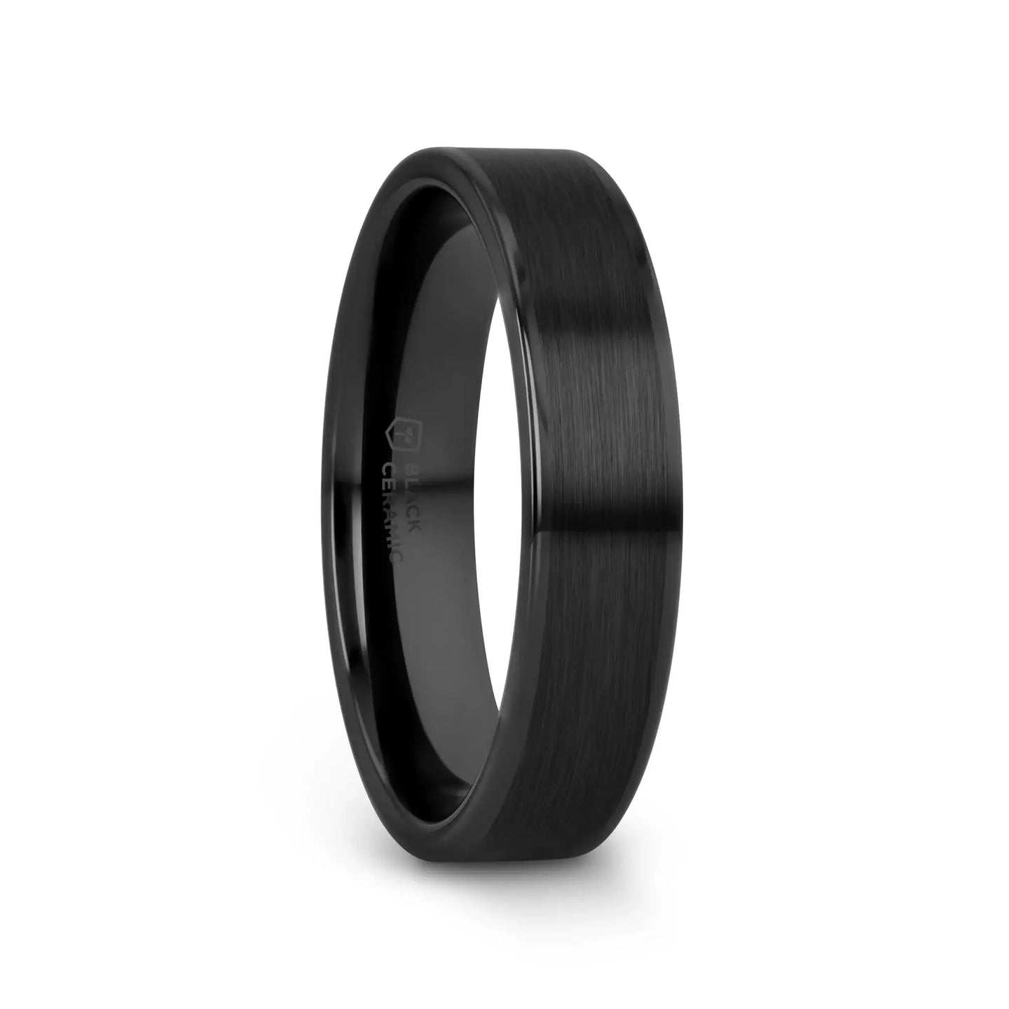 OCTAVIUS Flat Black Ceramic Ring with Brushed Center and Polished Edges — 4mm to 12mm - Larson Jewelers