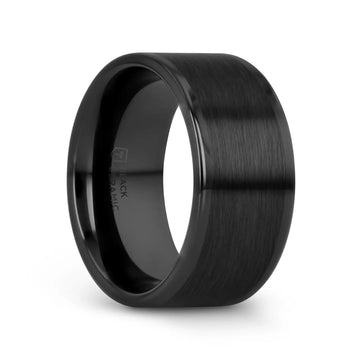 OCTAVIUS Flat Black Ceramic Ring with Brushed Center and Polished Edges — 4mm to 12mm - Larson Jewelers