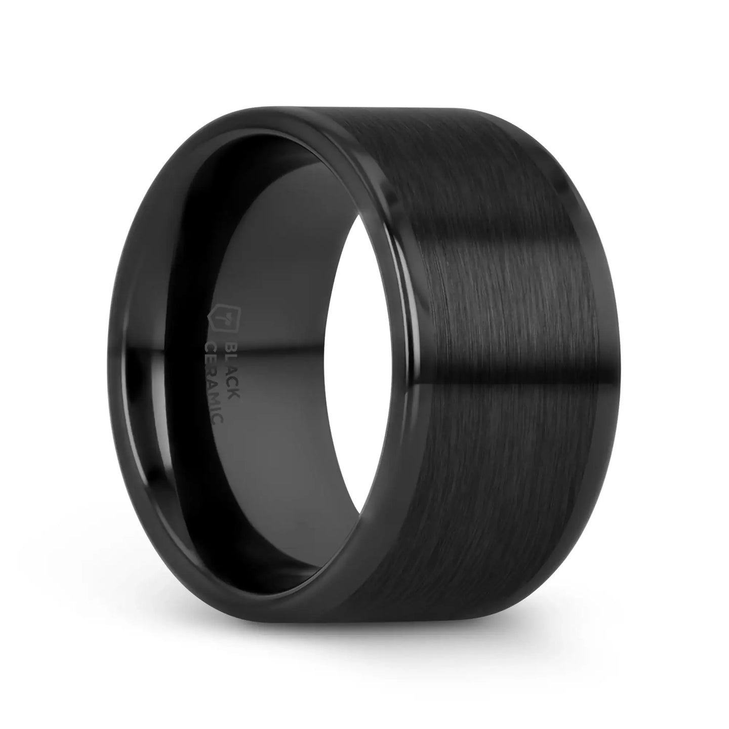 OCTAVIUS Flat Black Ceramic Ring with Brushed Center and Polished Edges — 4mm to 12mm - Larson Jewelers