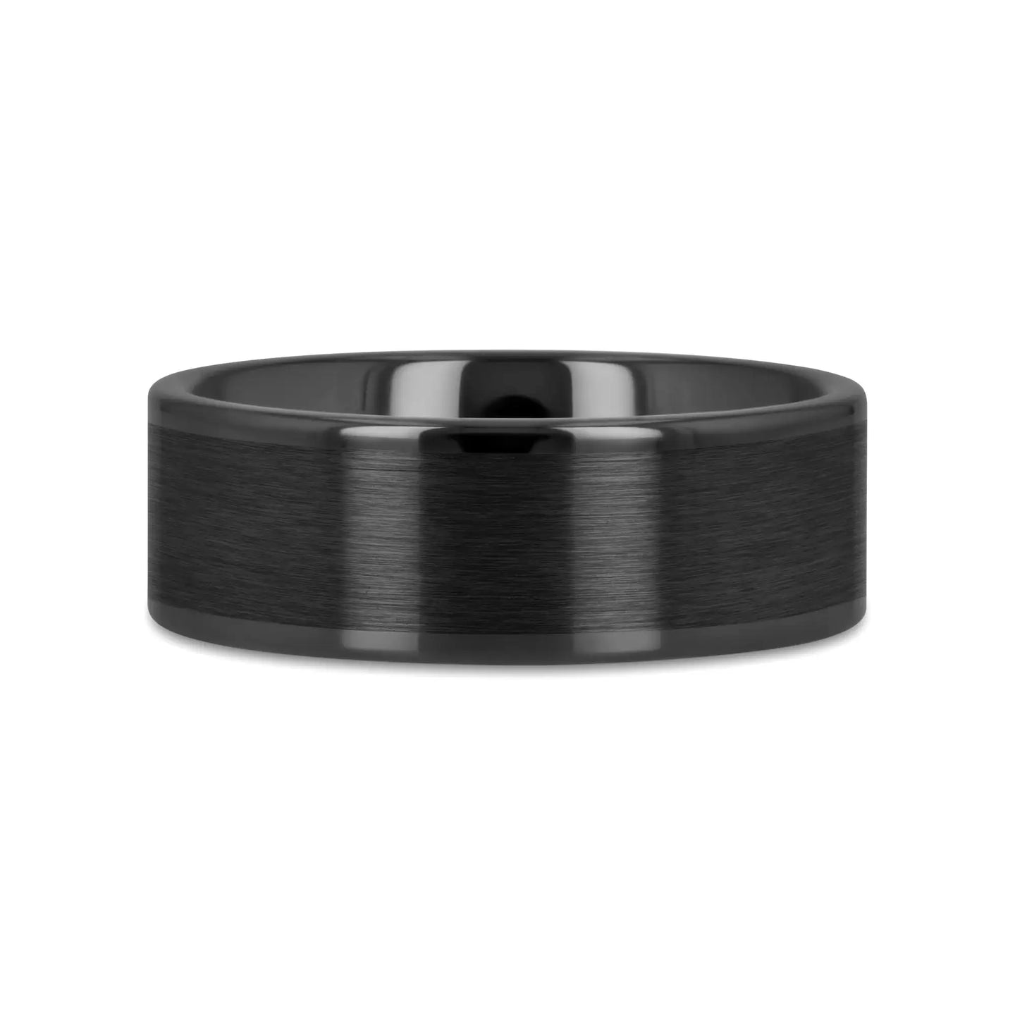 OCTAVIUS Flat Black Ceramic Ring with Brushed Center and Polished Edges — 4mm to 12mm - Larson Jewelers