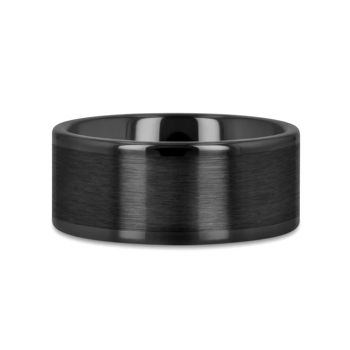 OCTAVIUS Flat Black Ceramic Ring with Brushed Center and Polished Edges — 4mm to 12mm - Larson Jewelers