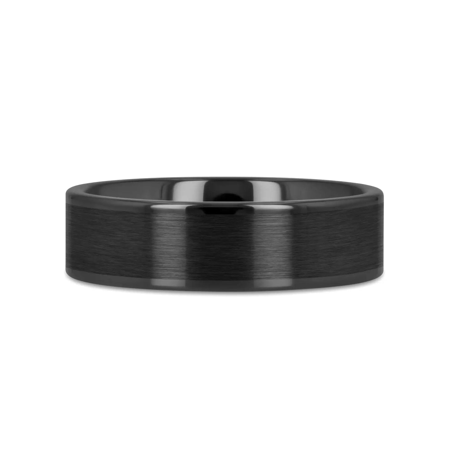 OCTAVIUS Flat Black Ceramic Ring with Brushed Center and Polished Edges — 4mm to 12mm - Larson Jewelers