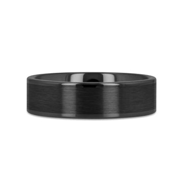OCTAVIUS Flat Black Ceramic Ring with Brushed Center and Polished Edges — 4mm to 12mm - Larson Jewelers
