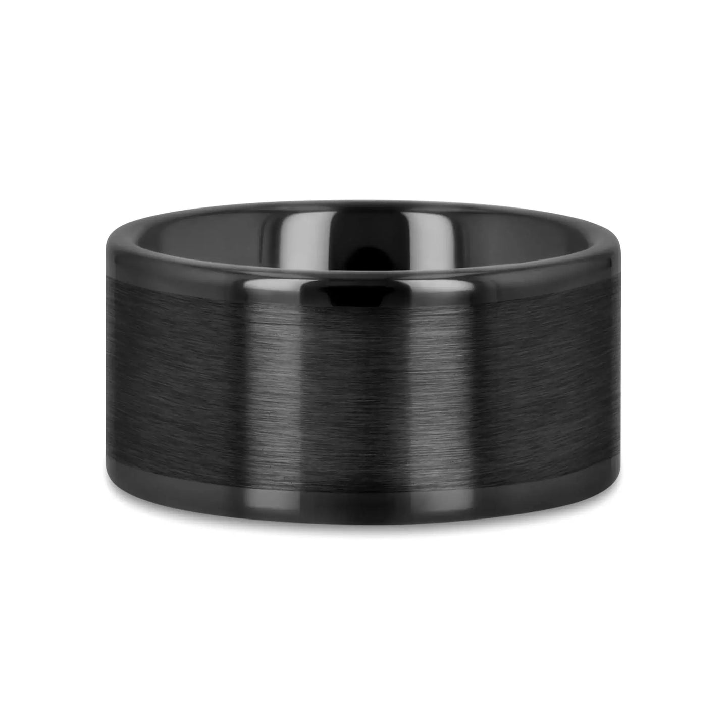 OCTAVIUS Flat Black Ceramic Ring with Brushed Center and Polished Edges — 4mm to 12mm - Larson Jewelers