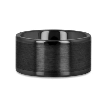 OCTAVIUS Flat Black Ceramic Ring with Brushed Center and Polished Edges — 4mm to 12mm - Larson Jewelers