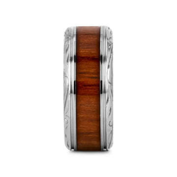 OHANA Koa Wood Inlaid Titanium Men’s Wedding Ring with Intricate Edges - 6mm - 10mm - Larson Jewelers