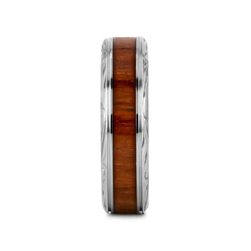 OHANA Koa Wood Inlaid Titanium Men’s Wedding Ring with Intricate Edges - 6mm - 10mm - Larson Jewelers