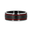 Alliance OLIS en tungstène noir pour homme, finition fil, avec doubles rayures rouges, bords biseautés polis – 8 mm