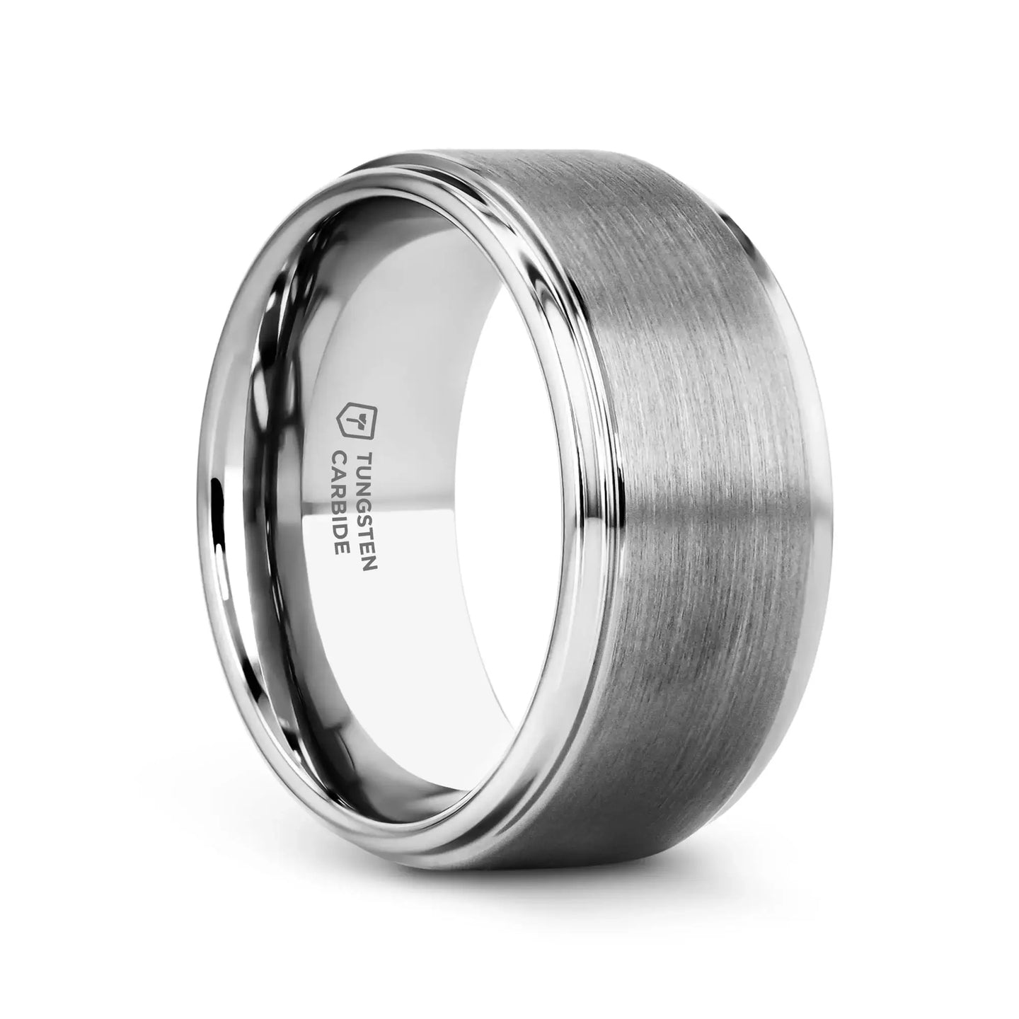 OPTIMUS Raised Center Brushed Tungsten Carbide Ring, Comfort Fit (4mm–12mm) - Larson Jewelers