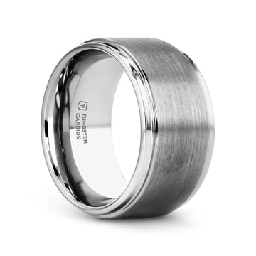 OPTIMUS Raised Center Brushed Tungsten Carbide Ring, Comfort Fit (4mm–12mm) - Larson Jewelers