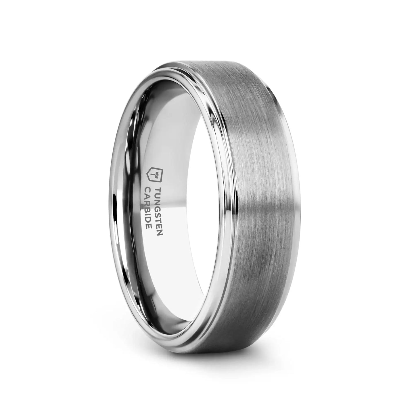 OPTIMUS Raised Center Brushed Tungsten Carbide Ring, Comfort Fit (4mm–12mm) - Larson Jewelers