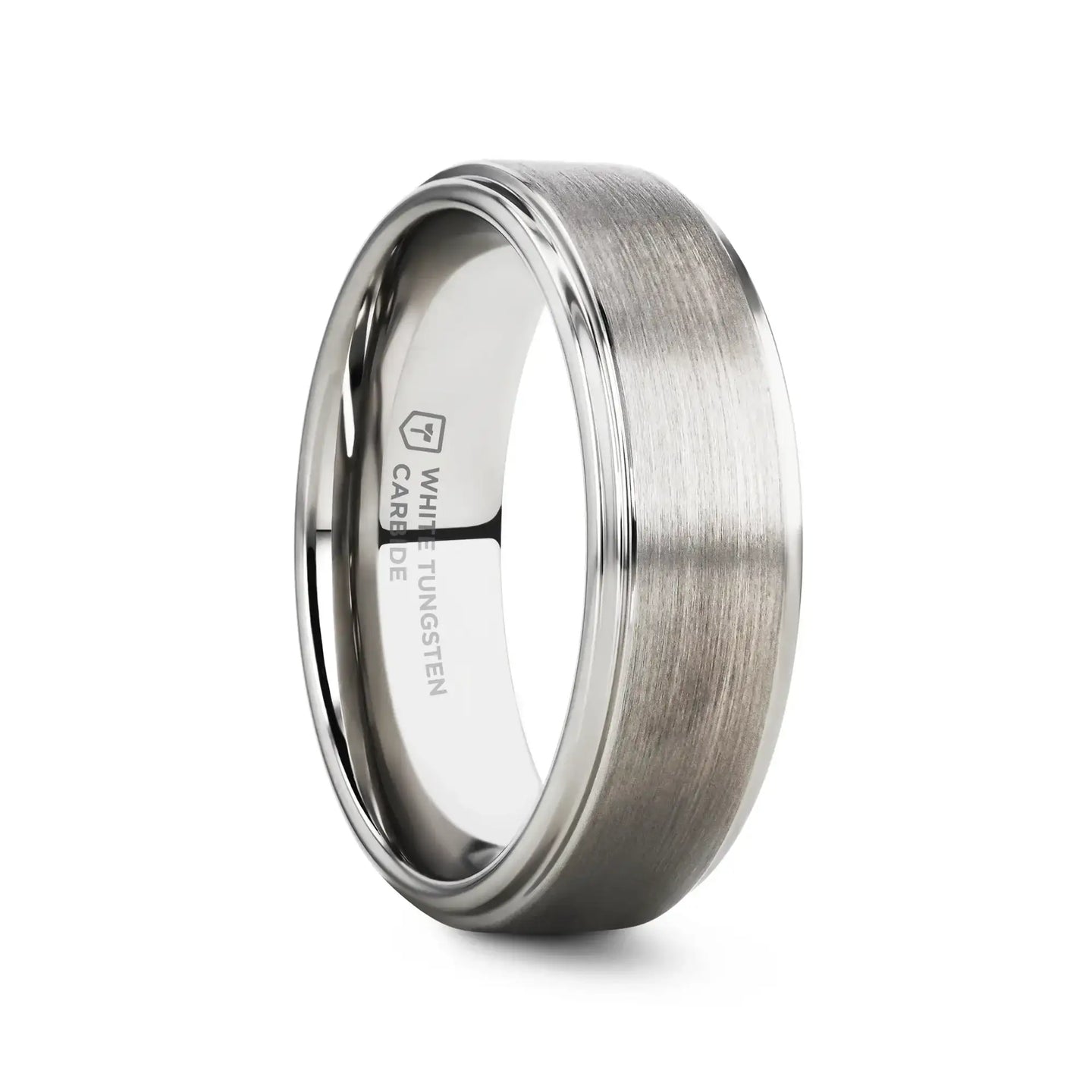 ORLOFF White Tungsten Ring with Raised Brush Finished Center - 6mm & 8mm - Larson Jewelers