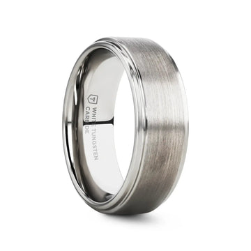ORLOFF White Tungsten Ring with Raised Brush Finished Center - 6mm & 8mm - Larson Jewelers