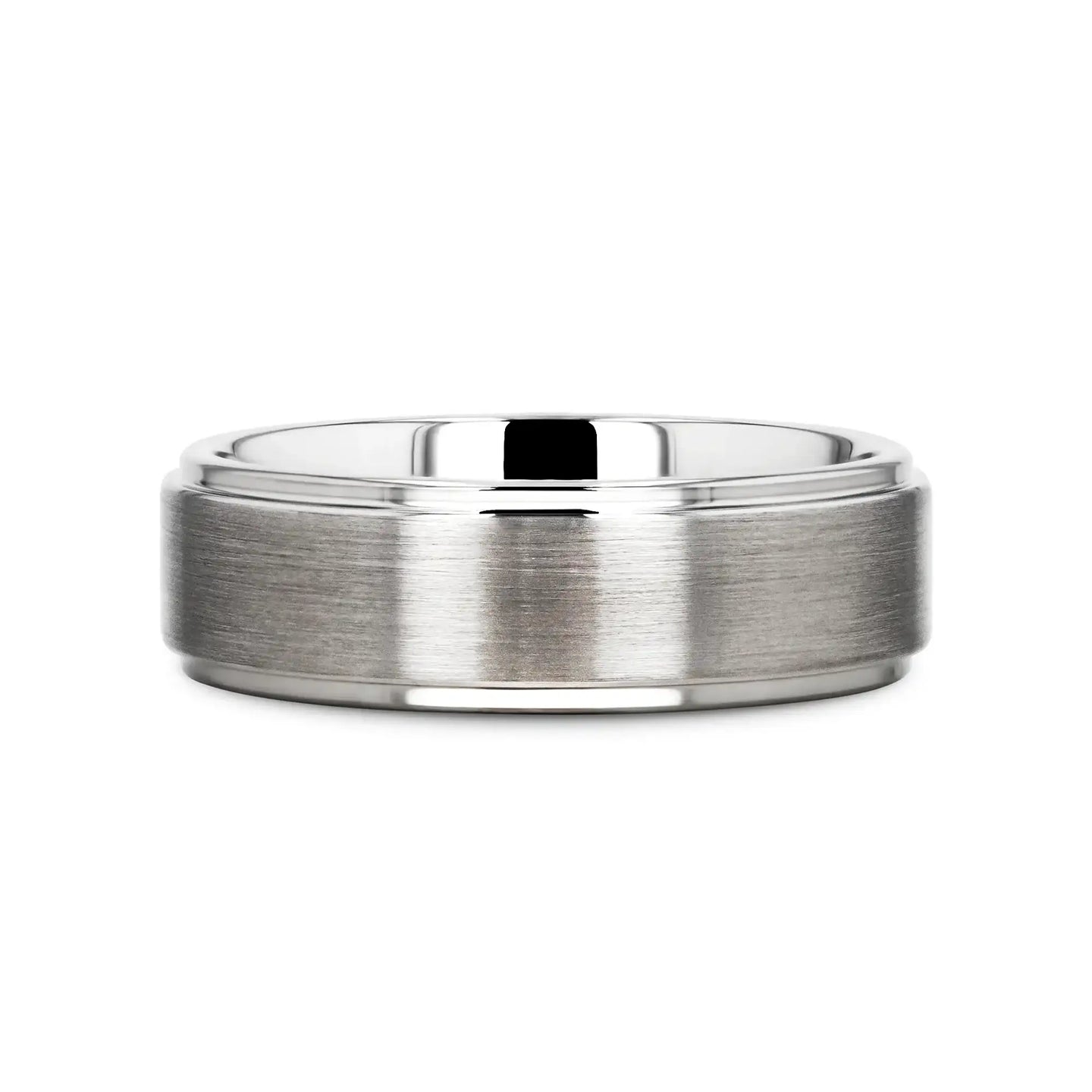 ORLOFF White Tungsten Ring with Raised Brush Finished Center - 6mm & 8mm - Larson Jewelers