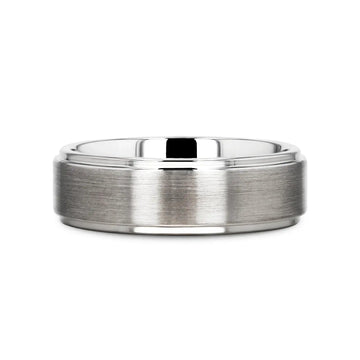 ORLOFF White Tungsten Ring with Raised Brush Finished Center - 6mm & 8mm - Larson Jewelers