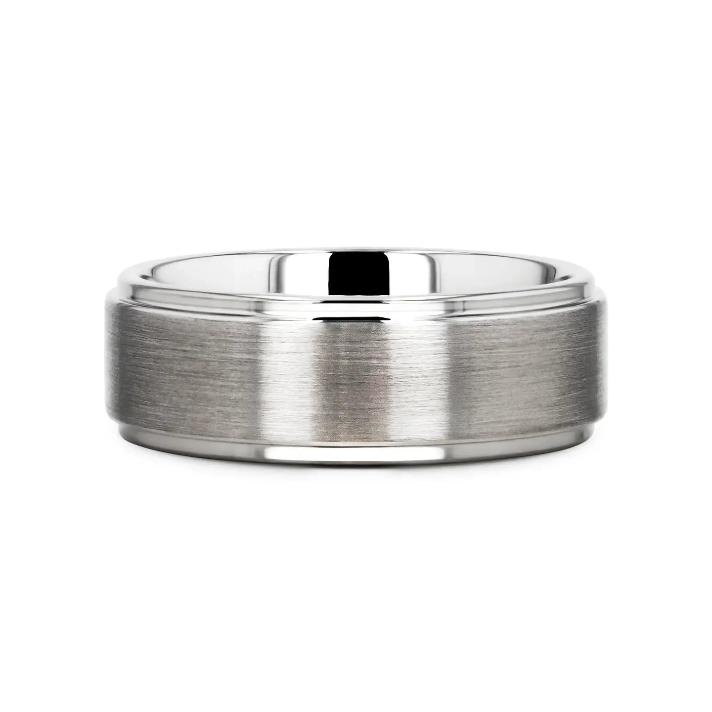ORLOFF White Tungsten Ring with Raised Brush Finished Center - 6mm & 8mm - Larson Jewelers