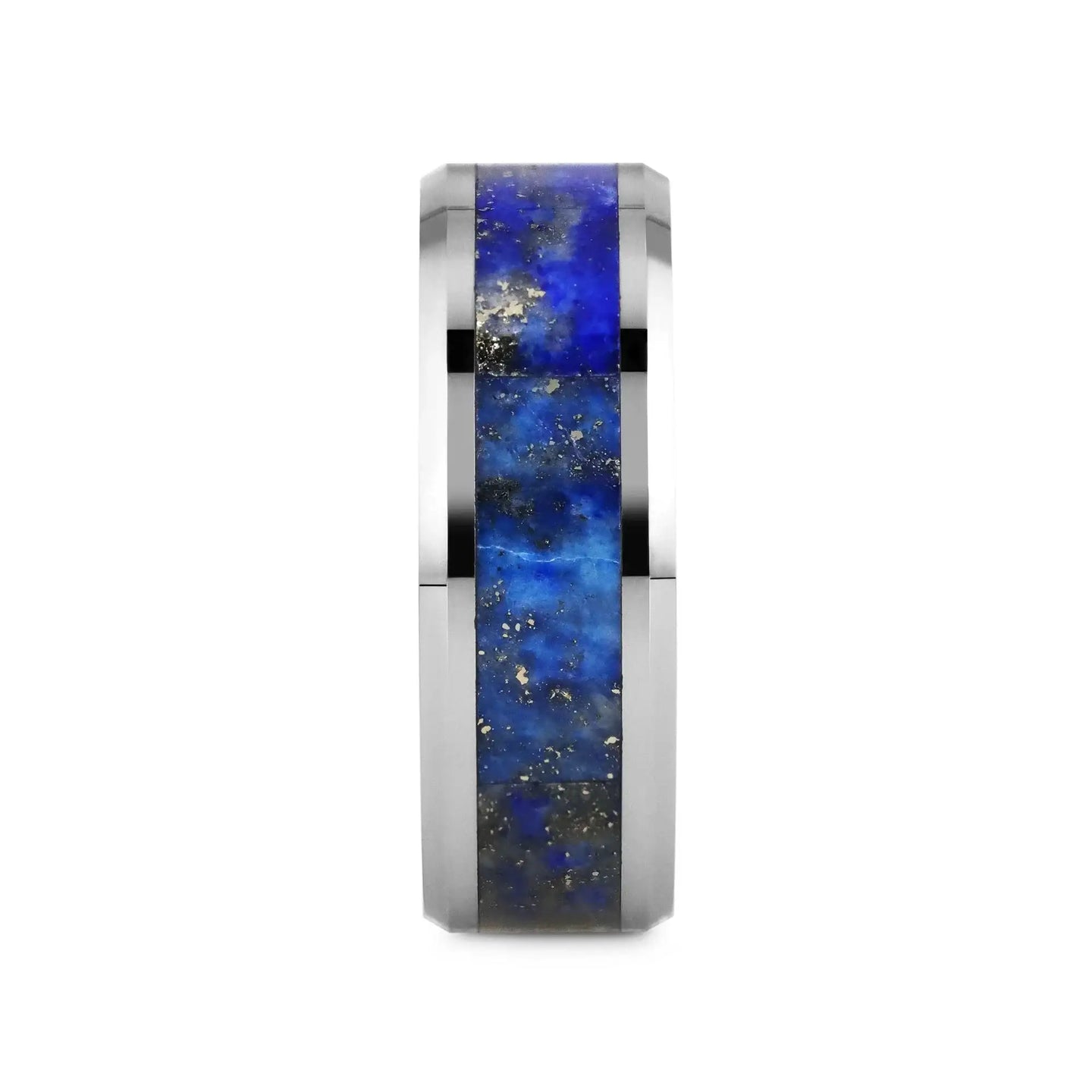 OSIAS Men’s Polished Tungsten Wedding Band with Blue Lapis Inlay & Beveled Edges - 8mm - Larson Jewelers