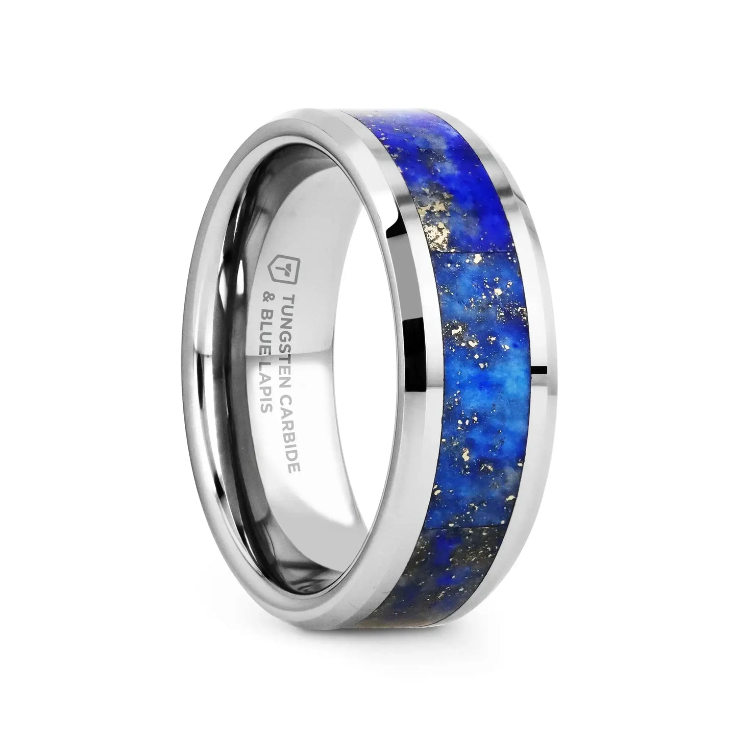 OSIAS Men’s Polished Tungsten Wedding Band with Blue Lapis Inlay & Beveled Edges - 8mm - Larson Jewelers