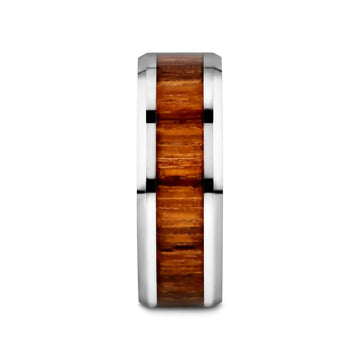 PALMALETTO Tungsten Carbide Ring with Beveled Edges and Real Zebra Wood Inlay - 4mm - 10mm - Larson Jewelers