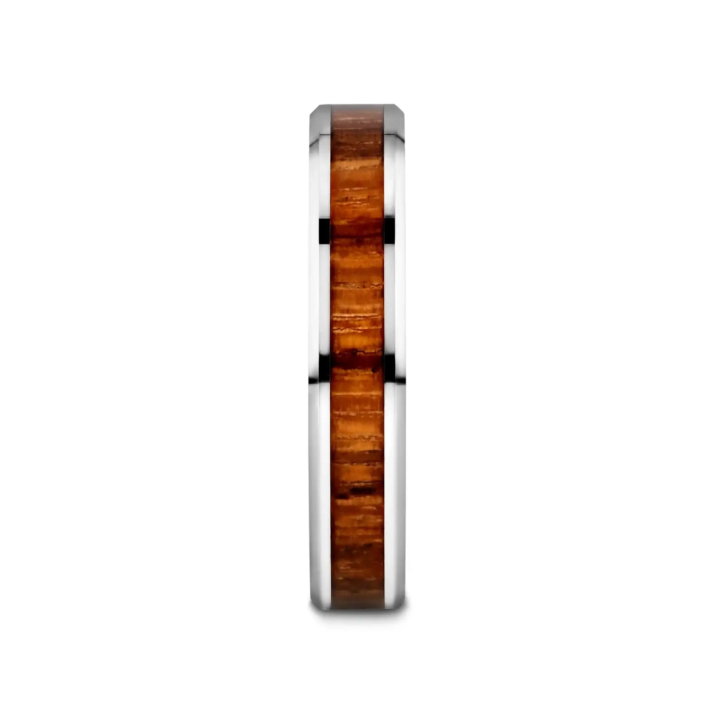 PALMALETTO Tungsten Carbide Ring with Beveled Edges and Real Zebra Wood Inlay - 4mm - Larson Jewelers