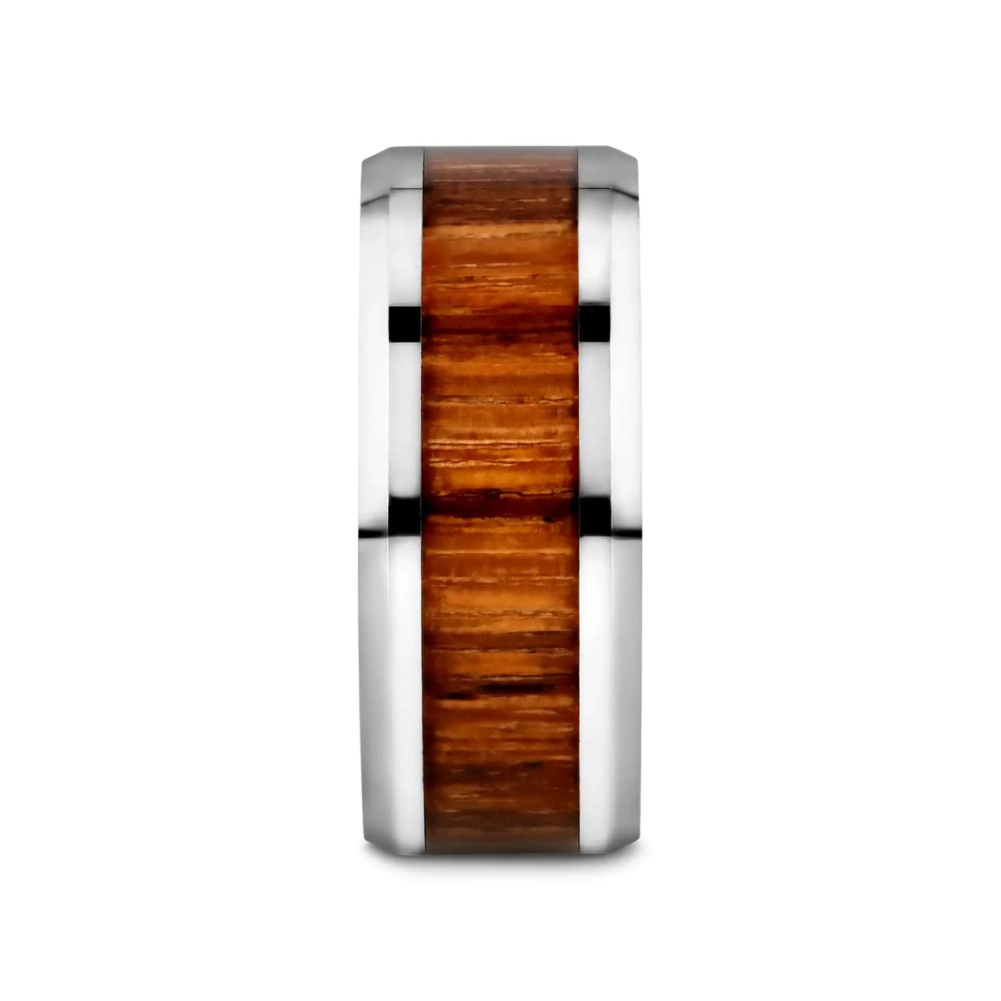 PALMALETTO Tungsten Carbide Ring with Beveled Edges and Real Zebra Wood Inlay - 4mm - 10mm - Larson Jewelers