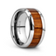 Bague en carbure de tungstène PALMALETTO avec bords biseautés et incrustation en bois de zèbre véritable - 4 mm - 10 mm