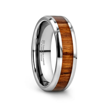 PALMALETTO Tungsten Carbide Ring with Beveled Edges and Real Zebra Wood Inlay - 4mm - 10mm - Larson Jewelers