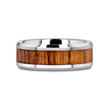 PALMALETTO Tungsten Carbide Ring with Beveled Edges and Real Zebra Wood Inlay - 4mm - 10mm - Larson Jewelers