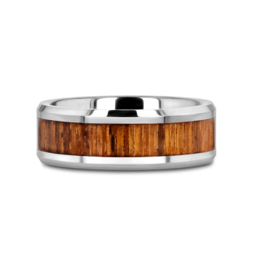 PALMALETTO Tungsten Carbide Ring with Beveled Edges and Real Zebra Wood Inlay - 4mm - 10mm - Larson Jewelers