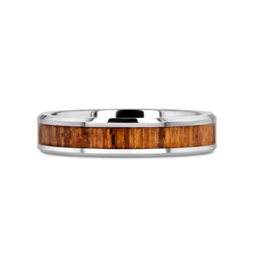 PALMALETTO Tungsten Carbide Ring with Beveled Edges and Real Zebra Wood Inlay - 4mm - Larson Jewelers