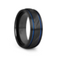 PATROL Black Titanium Carved Diagonal Pattern Brushed Finish Men’s Wedding Ring with Blue Milgrain Grooves – 8mm