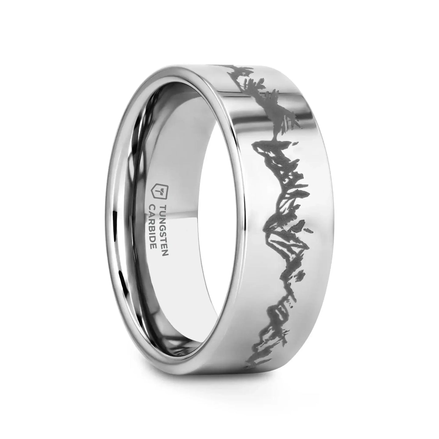 Peaks Mountain Range Outdoors Engraved Flat Tungsten Ring - 4mm - 12mm - Larson Jewelers