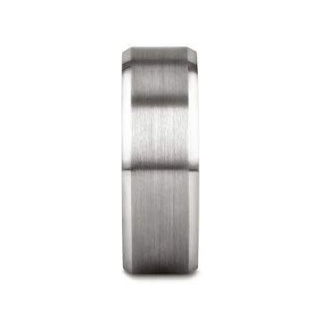 PETERSBURG Brushed Center White Tungsten Ring with Beveled Edges - 4mm - 10mm - Larson Jewelers