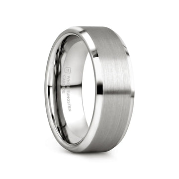 PETERSBURG Brushed Center White Tungsten Ring with Beveled Edges - 4mm - 10mm - Larson Jewelers