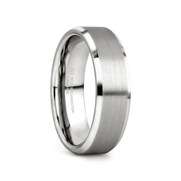 PETERSBURG Brushed Center White Tungsten Ring with Beveled Edges - 4mm - 10mm - Larson Jewelers