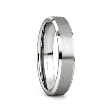 PETERSBURG Brushed Center White Tungsten Ring with Beveled Edges - 4mm - 10mm - Larson Jewelers