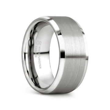 PETERSBURG Brushed Center White Tungsten Ring with Beveled Edges - 4mm - 10mm - Larson Jewelers