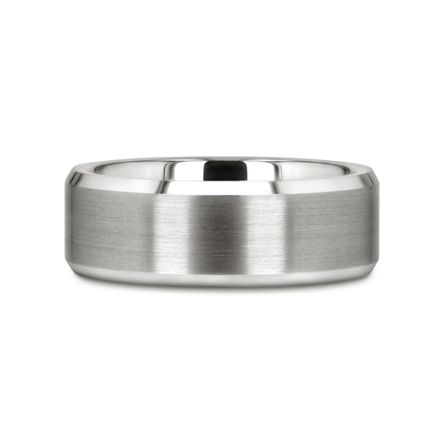 PETERSBURG Brushed Center White Tungsten Ring with Beveled Edges - 4mm - 10mm - Larson Jewelers