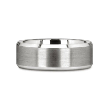 PETERSBURG Brushed Center White Tungsten Ring with Beveled Edges - 4mm - 10mm - Larson Jewelers