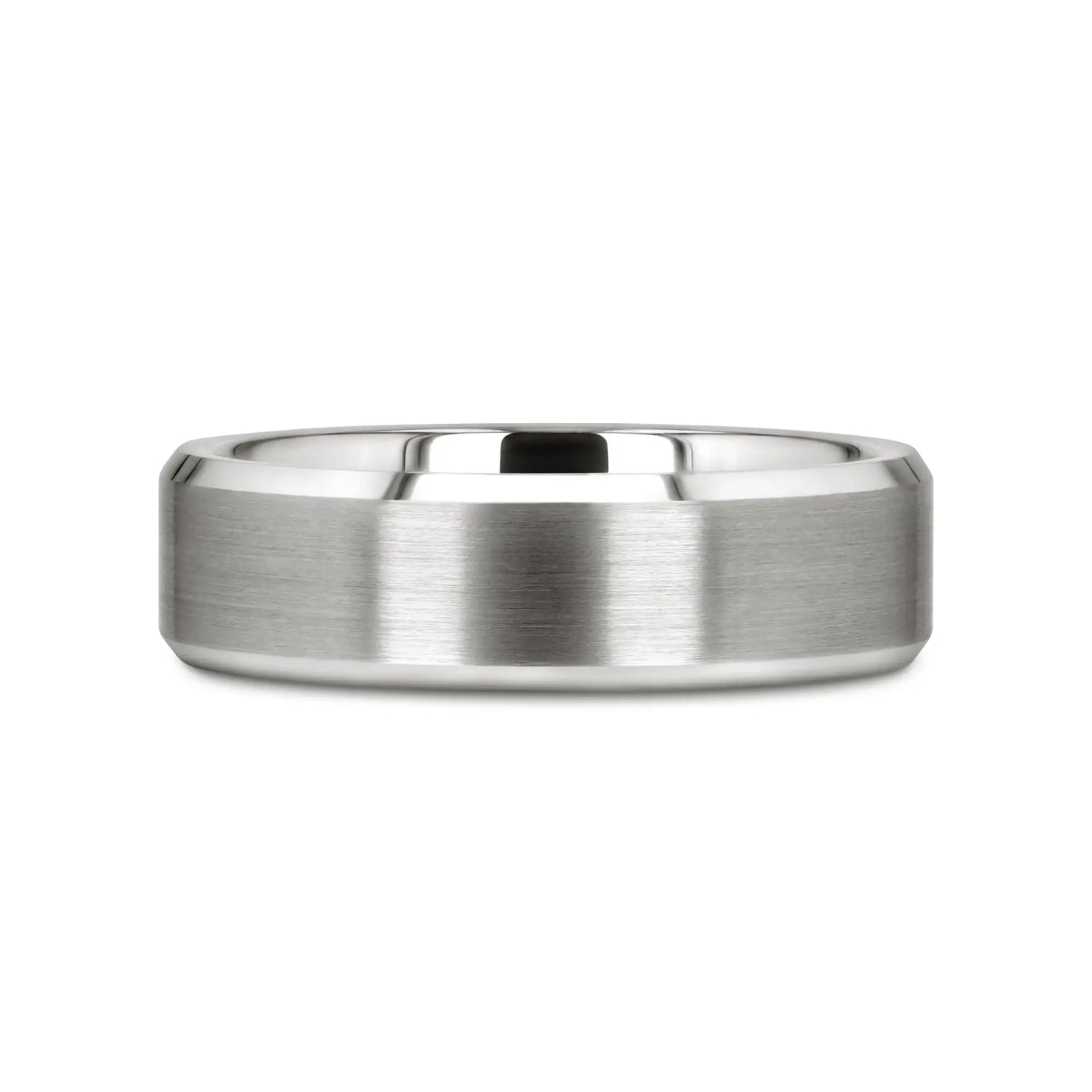 PETERSBURG Brushed Center White Tungsten Ring with Beveled Edges - 4mm - 10mm - Larson Jewelers