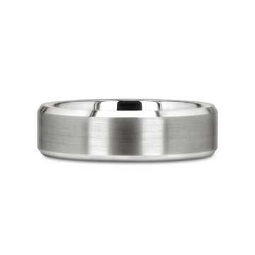 PETERSBURG Brushed Center White Tungsten Ring with Beveled Edges - 4mm - 10mm - Larson Jewelers