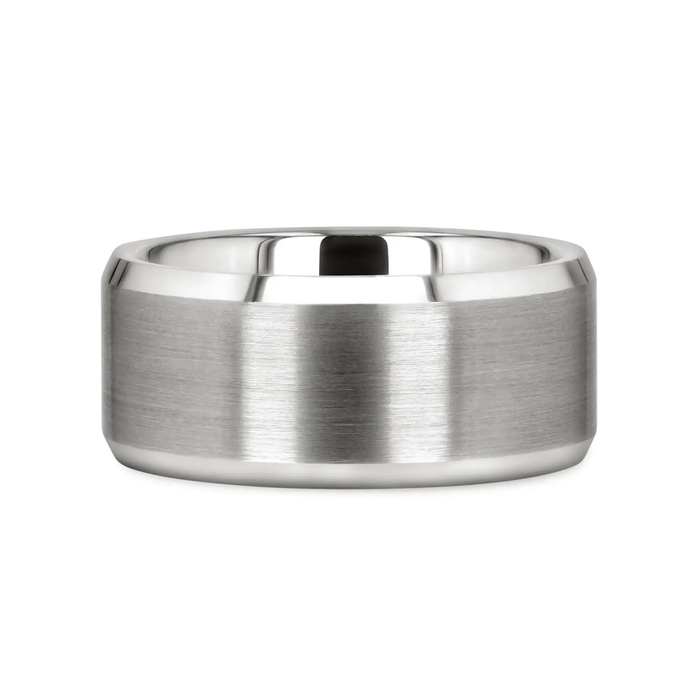 PETERSBURG Brushed Center White Tungsten Ring with Beveled Edges - 4mm - 10mm - Larson Jewelers